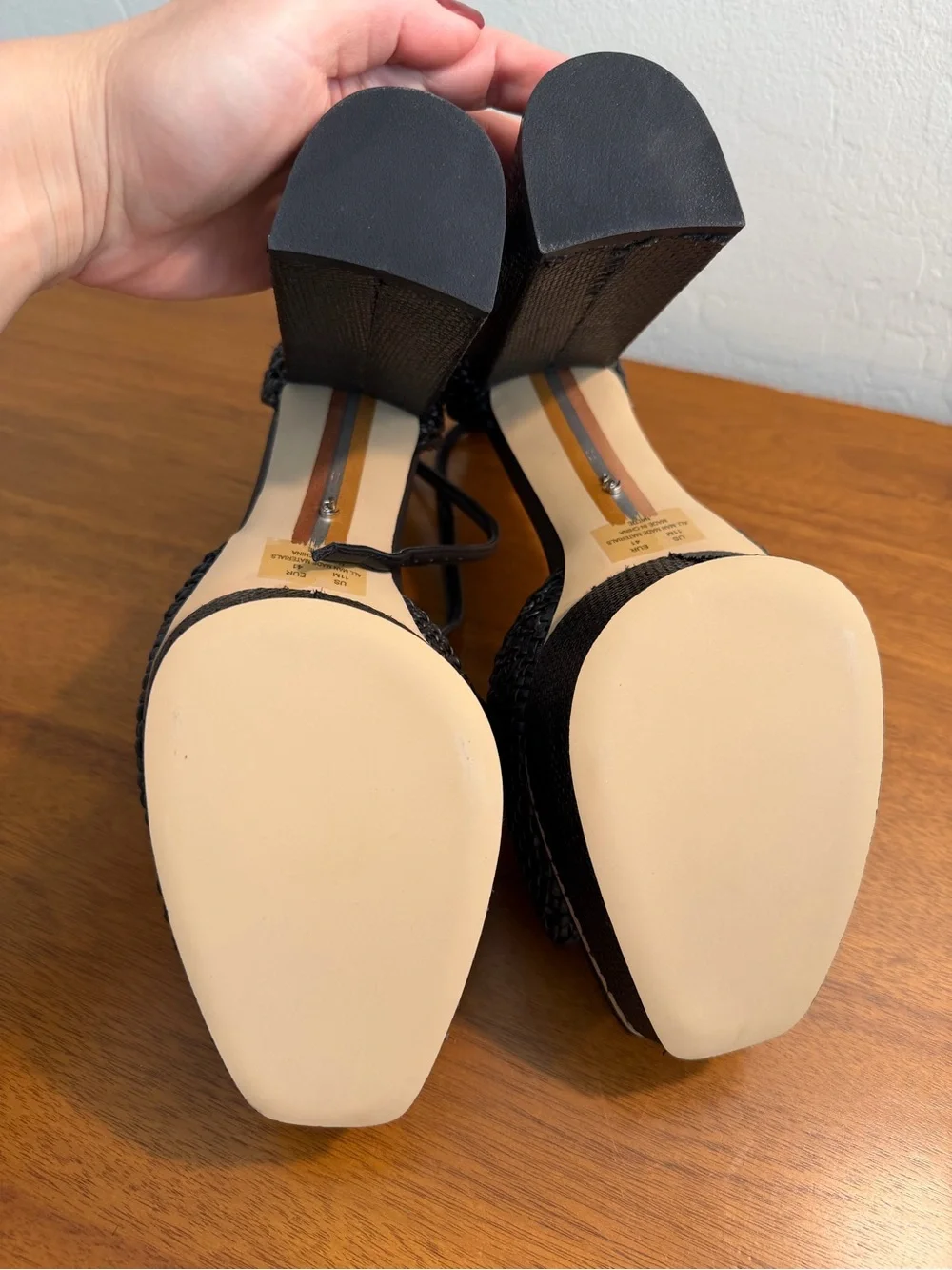 Sam Edelman Nattie Woven Black Platform Block Heel Sandals